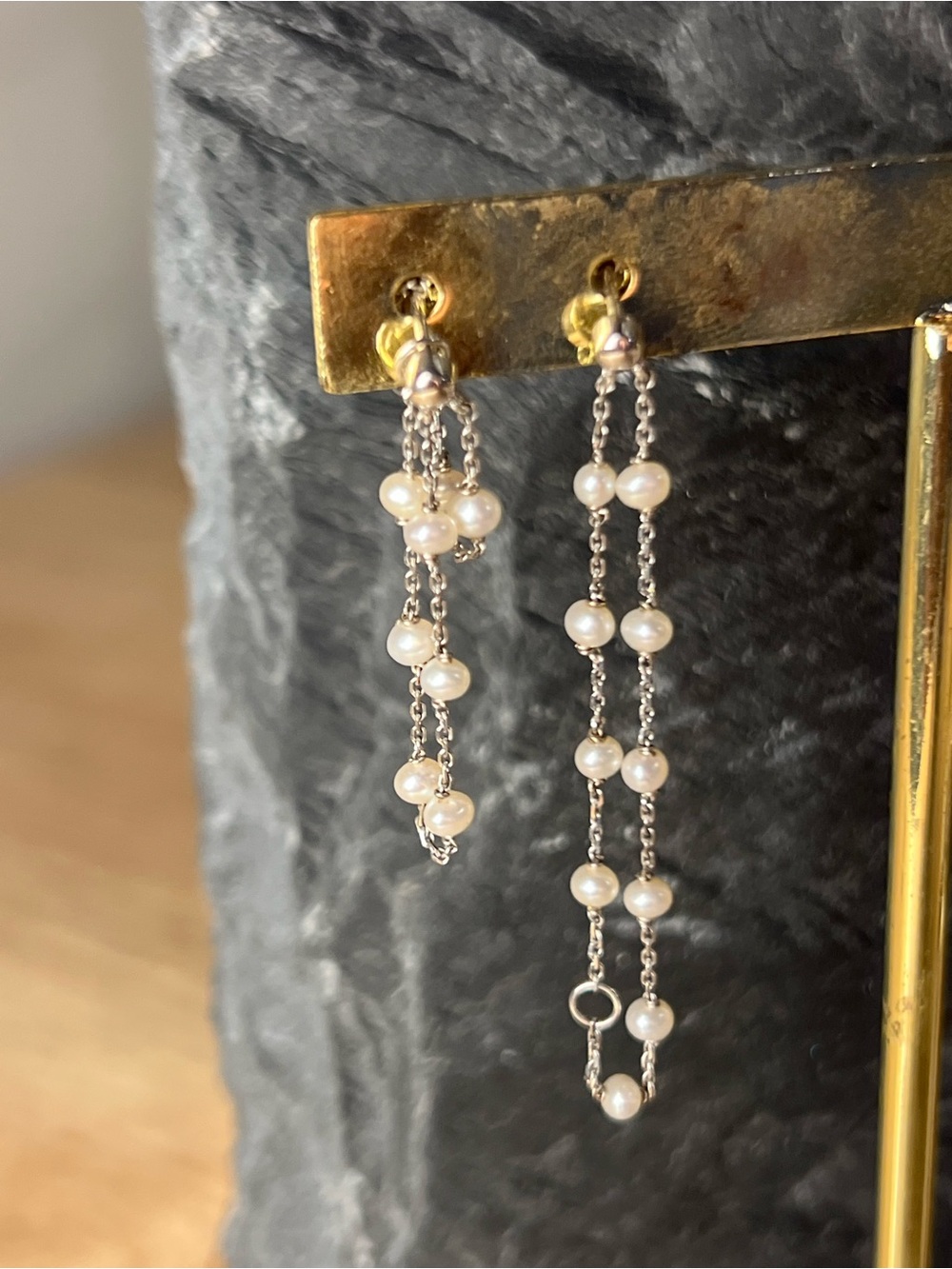Delicate Pearl Drop Chain Earrings - 14K
white gold